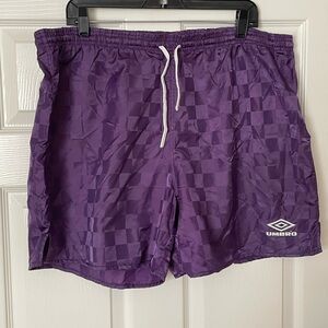 Vintage 90s Umbro Nylon Soccer Shorts Purple Checkerboard Men’s XL 38-40 USA